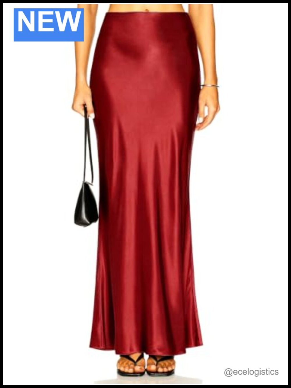 Satin A-Line Maxi Skirt High Rise Elastic Waist Flowy
